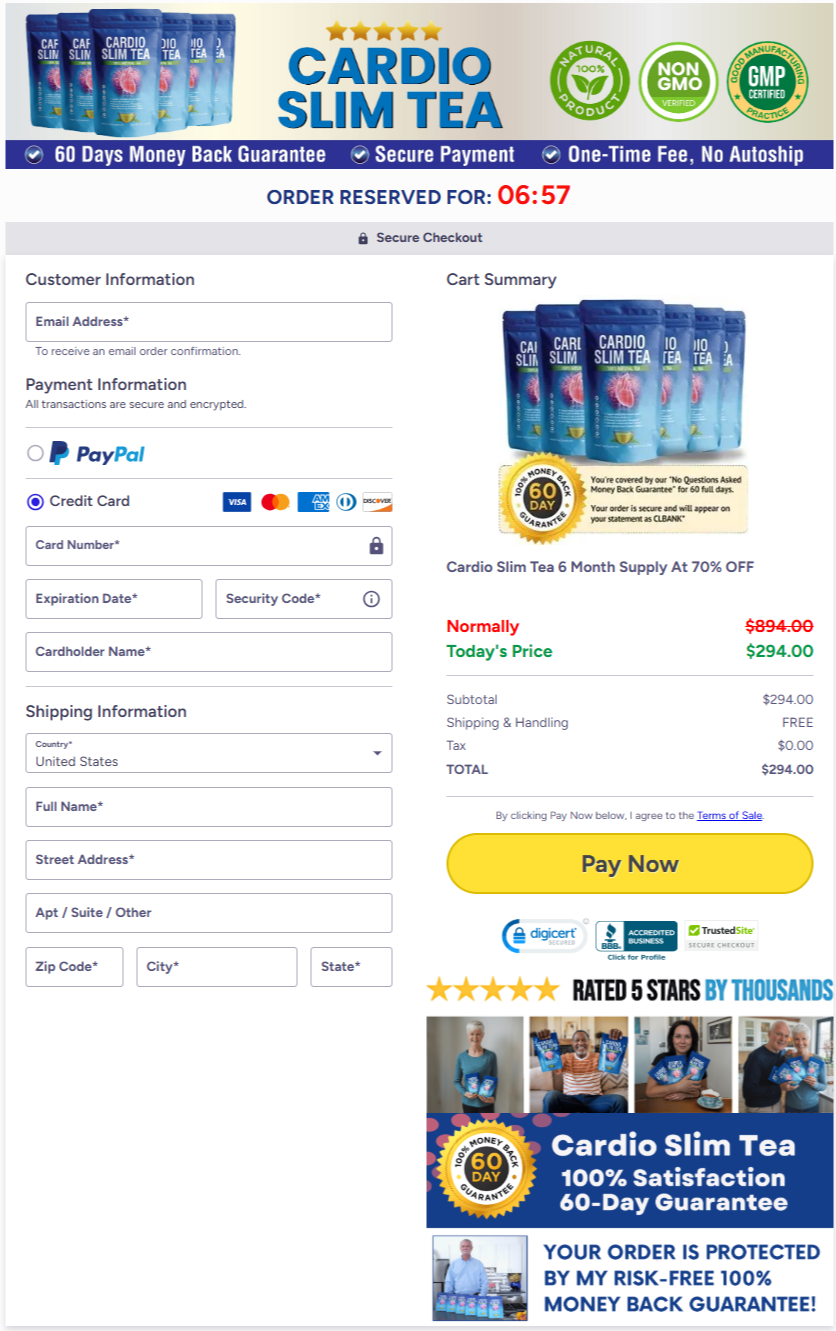 Cardio Slim Tea Official Website Secure Order Page